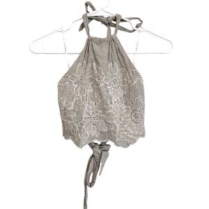 2/$30 Dance & Marvel - Taupe Beige Embroidered Floral Halter Crop Top Small
